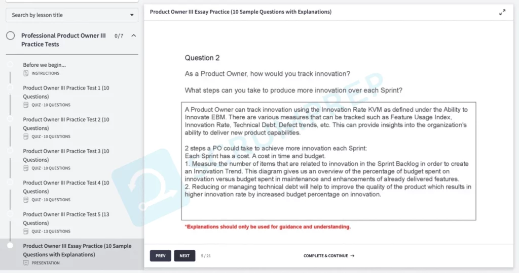PSPO III Essay Explanation
