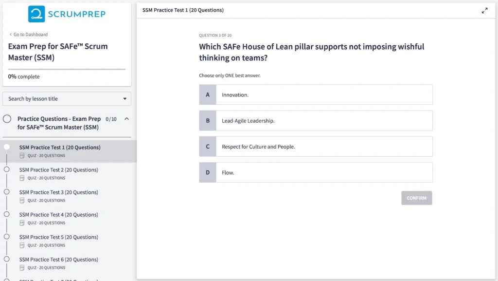 SAFe (SSM) Practice Test Screenshot 01