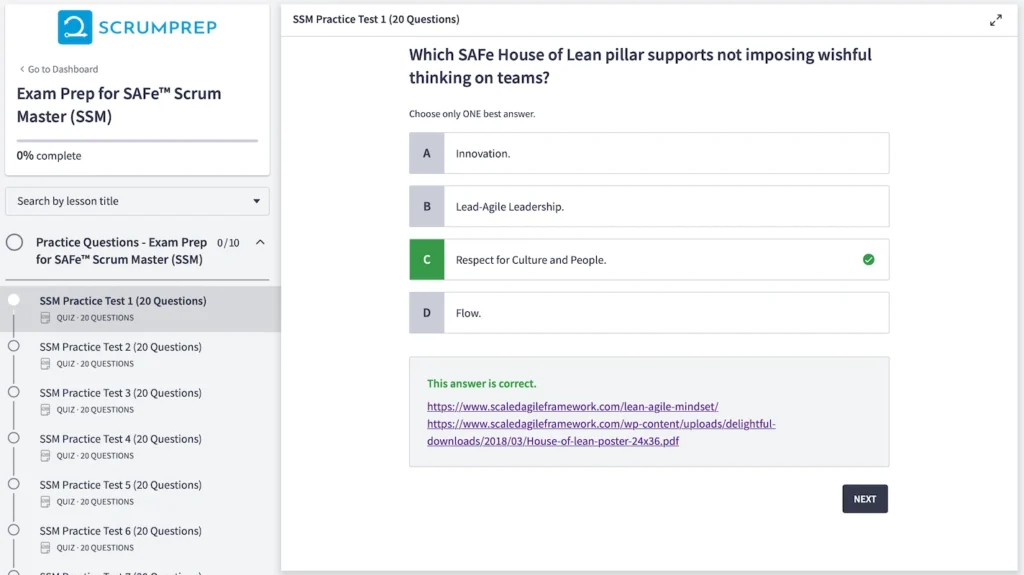 SAFe (SSM) Practice Test Screenshot 02