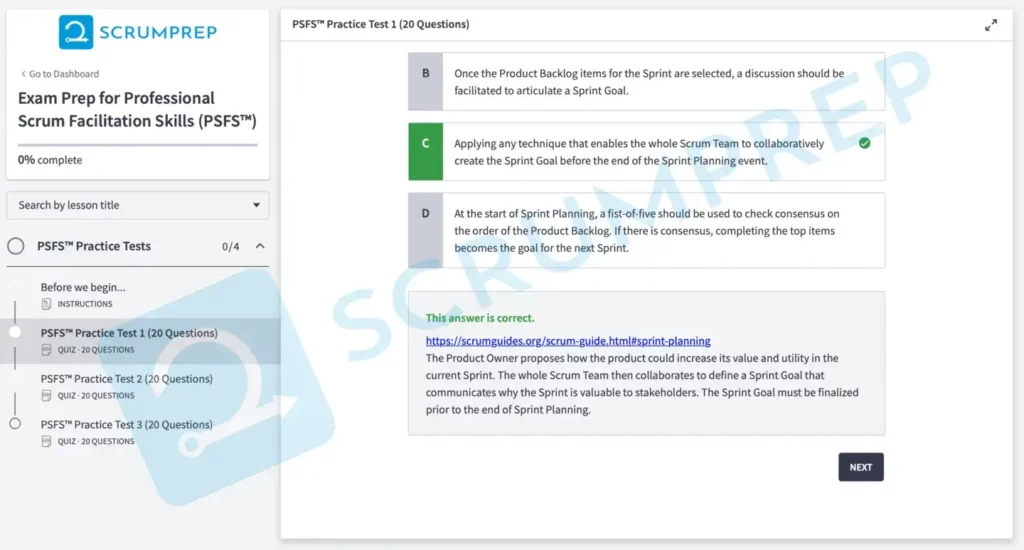 PSFS Practice Test Screenshot 13b