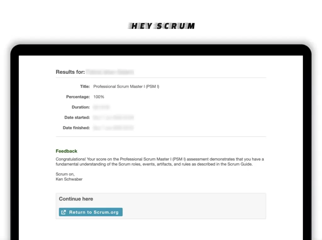 HeyScrum Definitive Guide Passed